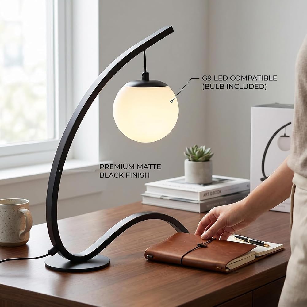 Lampa nocna LED – Kreatywna latarka stołowa o zakrzywionym kształcie, z kablem USB i przełącznikiem, z regulacją jasności, lampa do salonu, dekoracyjna latarka stołowa do wnętrz,Black