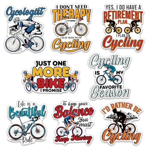 Image of Cycling Sticker 8 Pcs (Large Size) Vinyl Stickers Laptop Waterproof Decal for Car Bumper Water Bottle Notebook Luggage Window Birthday Decorations - Size 4 Inches