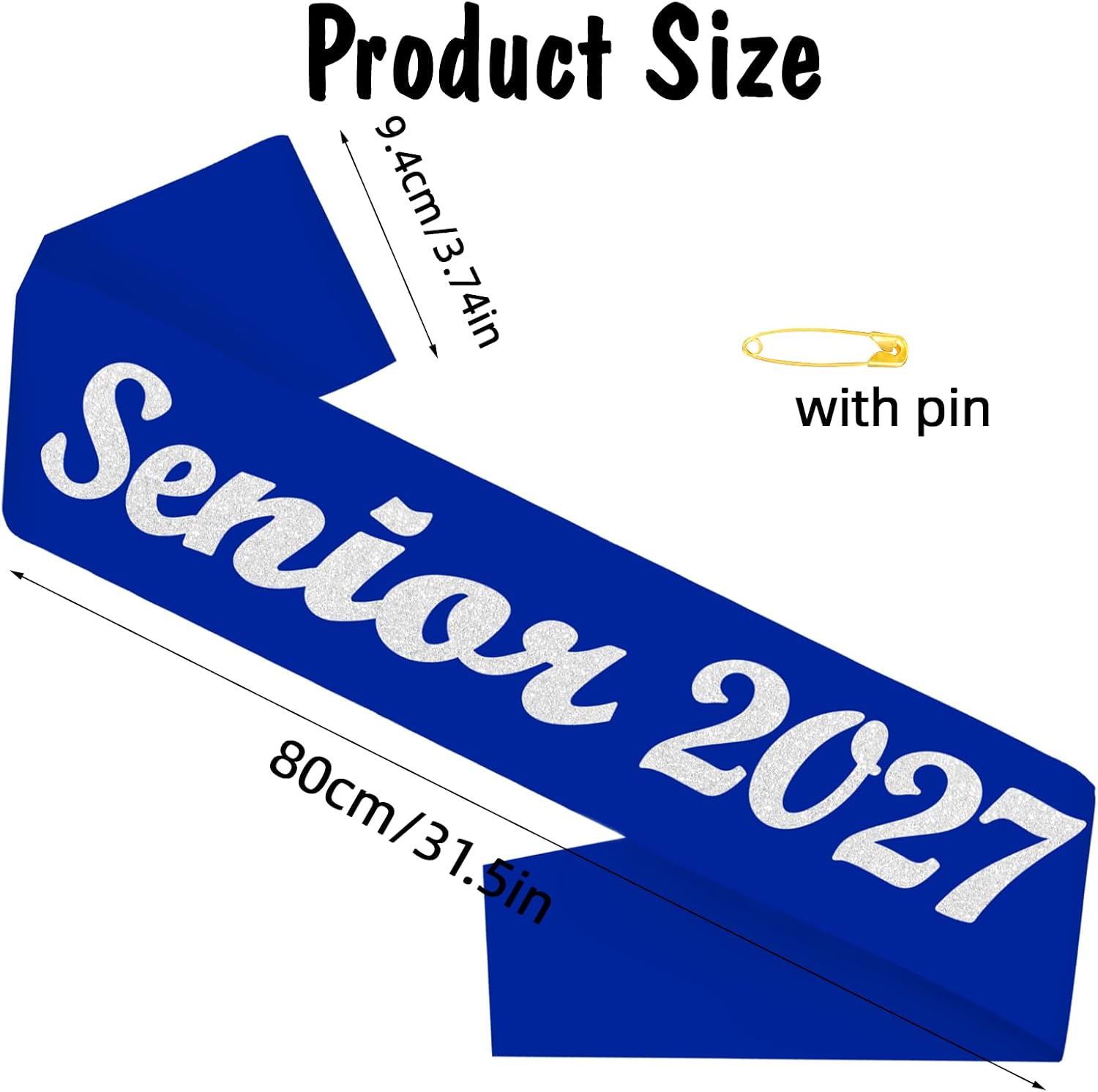 12 Pcs Royal Blue Senior 2027 Sash with Silver Glitter Letters | Senior Sashes Class of 2027, Graduation Celebration Cheer Sash, Class Competition Sashes, Graduation Party Supplies Favors