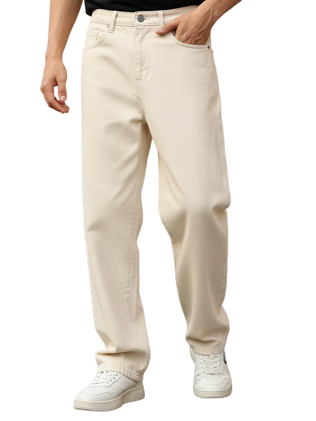 Men's Loose Mid Rise Baggy Fit Washed Jeans Non-Stretchable