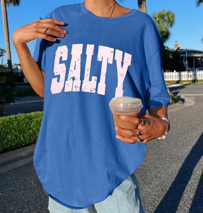 Salty Beach Oversized Graphic Tees: Womens Summer Beach Tshirts Hawaii Shirt Casual Short Sleeve Tops - Image 3