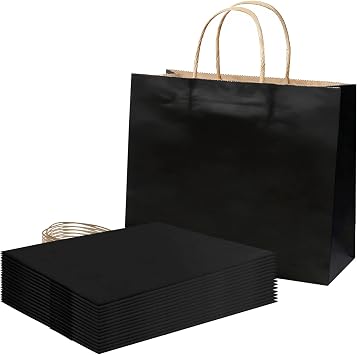 20 Black Large Kraft Gift Bags with Handle 27 x 12 x 21 cm