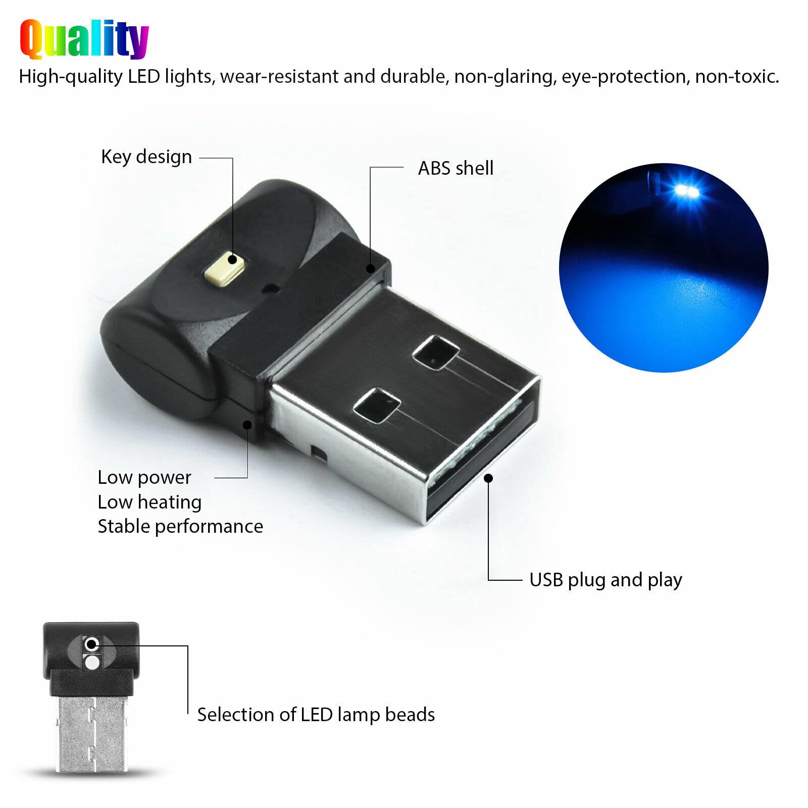 Lampe LED RGB Intérieur Voiture USB - Mini Ambiance Néon Tactile - Neuf 7 Couleurs