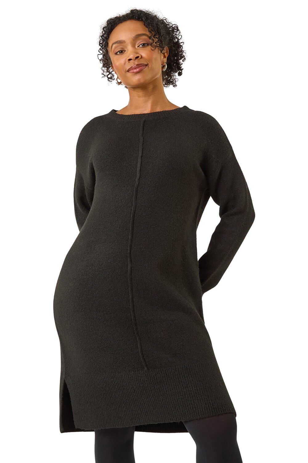 Roman Women's Black Petite Knitted Pintuck Shift Dress In | : Size 12