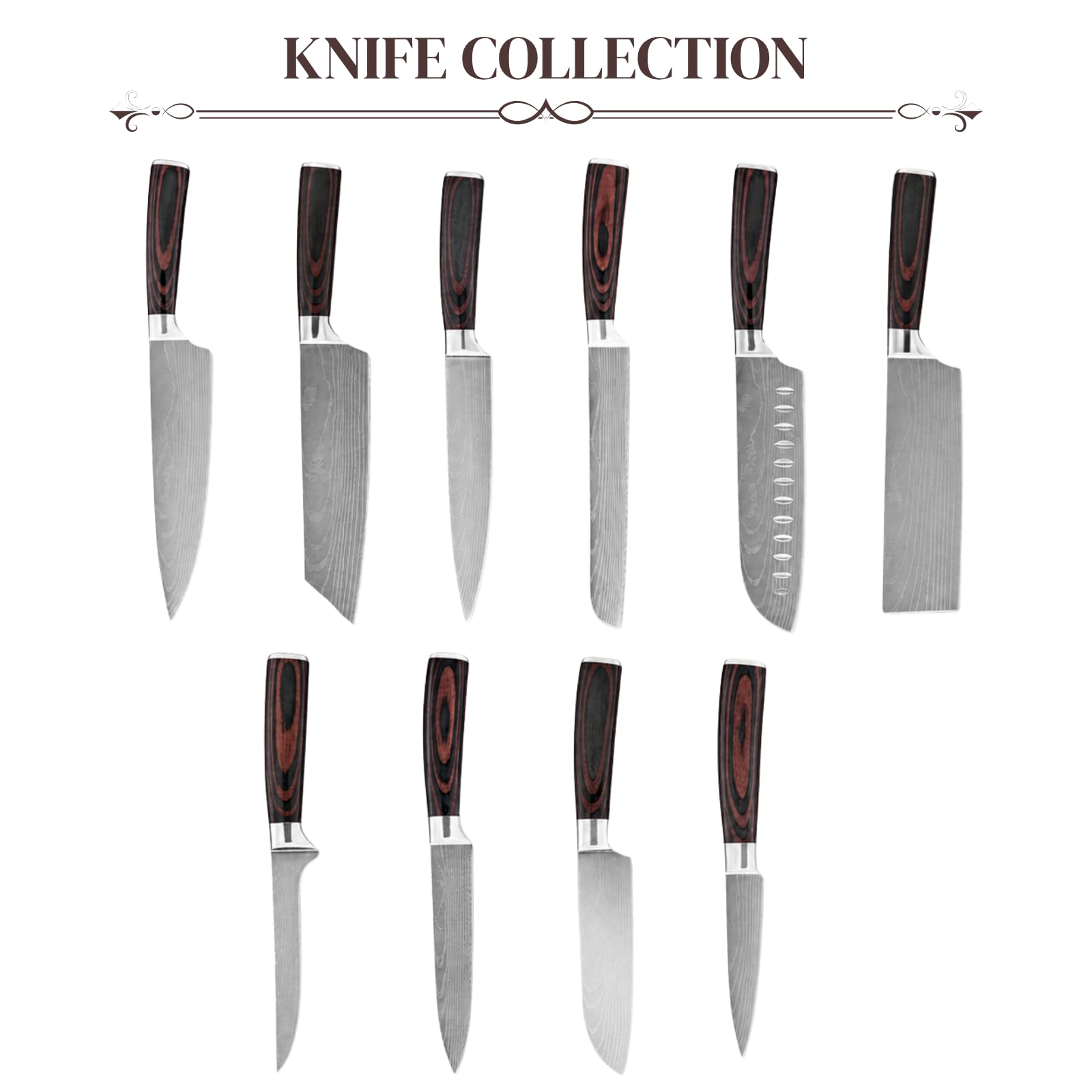 Set Coltelli Cucina 5 Pezzi Multiuso in Acciaio Inox, Chef Santoku Pane Utility e Spelucchino, Coltelli Cucina Professionali per Carne Verdure Pane e Pesce, Lama Affilata e Bilanciata, Idea Regalo