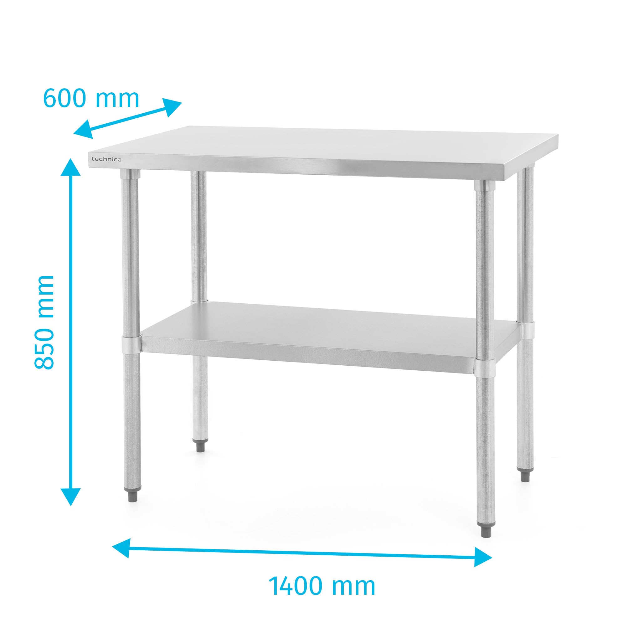 TECHNICA Edelstahl Arbeitstisch Küche 140x60x85 cm, Arbeitstisch Werkstatt