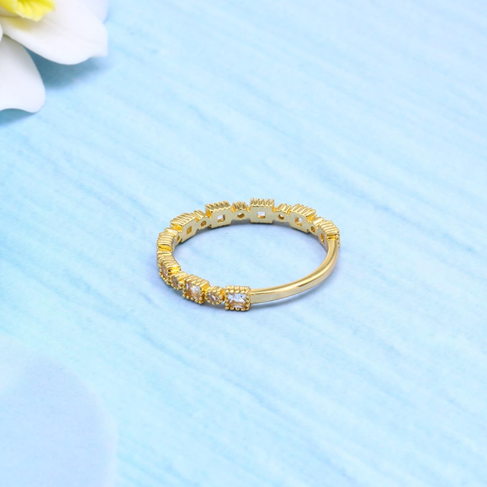 Anillo de boda de oro amarillo Au 375/585/750 con moissanita cuadrada, forma vintage