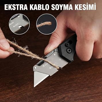 Workpro WP211035 Ağır Hizmet Maket Bıçağı, Çelik/Ahşap Gövde, Katlanır, 11 Yedek Bıçak, 24cm