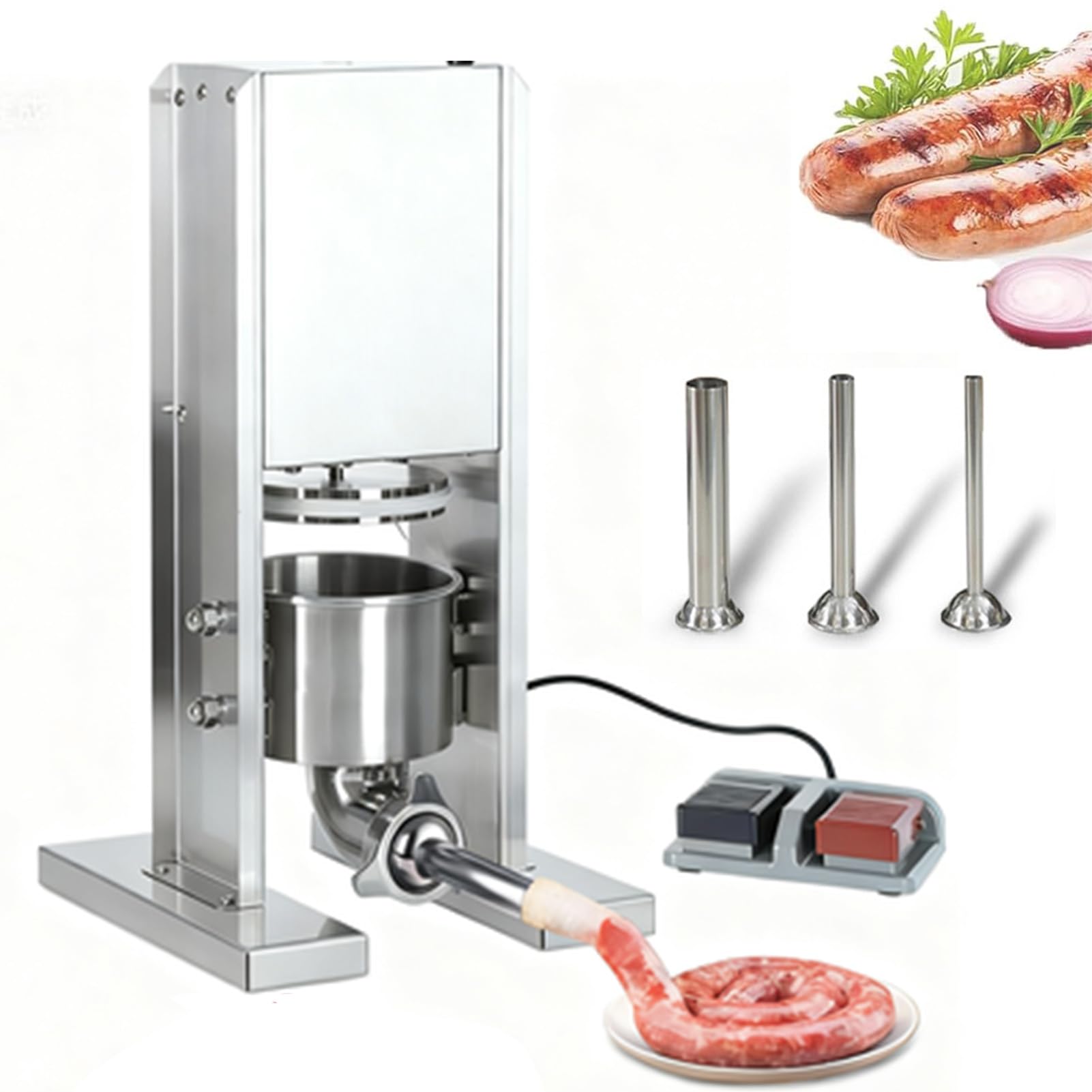 Maquina De Embutir, Embutidora Electrica De Chorizos, Máquina Para Embutir Salchichas De Acero Inoxidable, Con 3 Tubos De Relleno, Capacidad De 3 l, Control Con El Pie, 220v