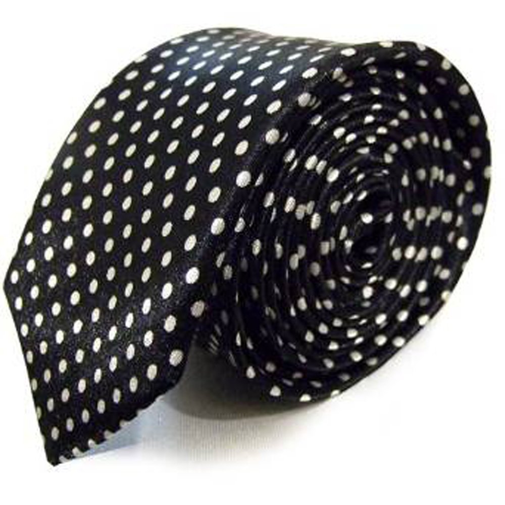 New Mens Satin Narrow Skinny Slim Pattern Tartan Stripe Necktie Ties (White Dots)