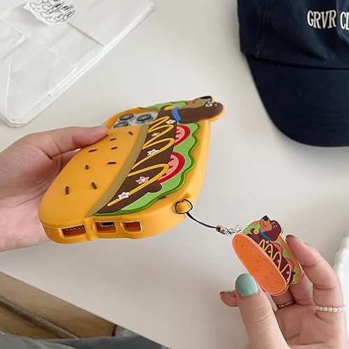Miniatura 3 de Funda Kawaii para iPhone 13, diseño de hamburguesas con dibujos animados, diseño de hamburguesas, con llavero y diseño de hamburguesas en 3D, para