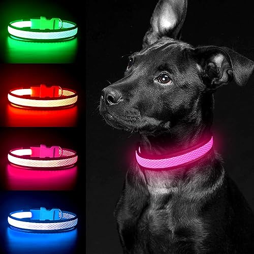 Miniatura 8 de YFbrite Collar de perro iluminado, collar de cachorro con LED recargable por USB, superbrillante, ajustable, luces brillantes para perro para