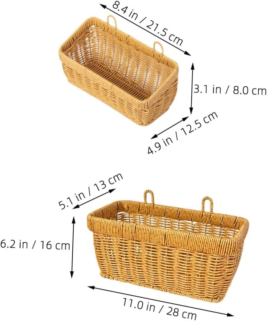 2pcs Kitchen Fruit Hanging Basket Set, Large Small Imitation Rattan Woven Wall Storage Bins for Vegetables, Ginger, Garlic, and Fruit Organizer, Space-saving Kitchen Wall Rack