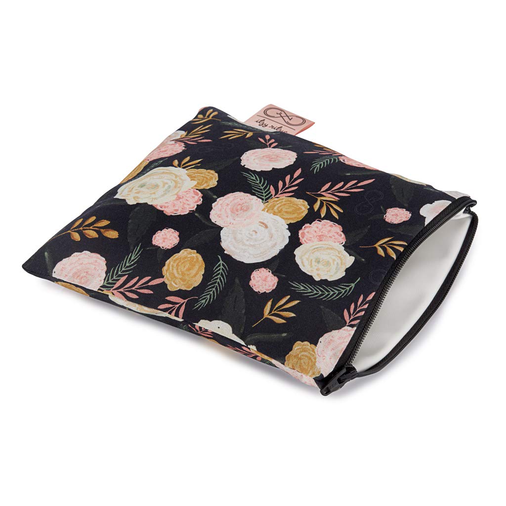 Chelsea + Cole For Itzy Ritzy Reusable Snack Bag; 7" x 7" BPA-Free Snack Bag is Food Safe, Washable & Ideal For Storing Snacks, Pacifiers & Electronics in a Diaper Bag, Purse or Luggage, Black Floral