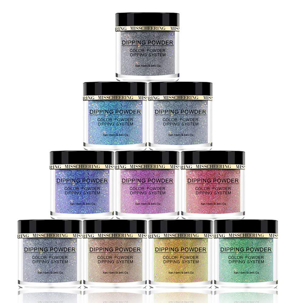 Reddhoon Dip Powder Nail Kit, 10 Colors Glitter Gradient Dipping Powder Nail Acrylic Powder Set Manicure Nail Art, Long-lasting Nails No UV Light Needed (random color)