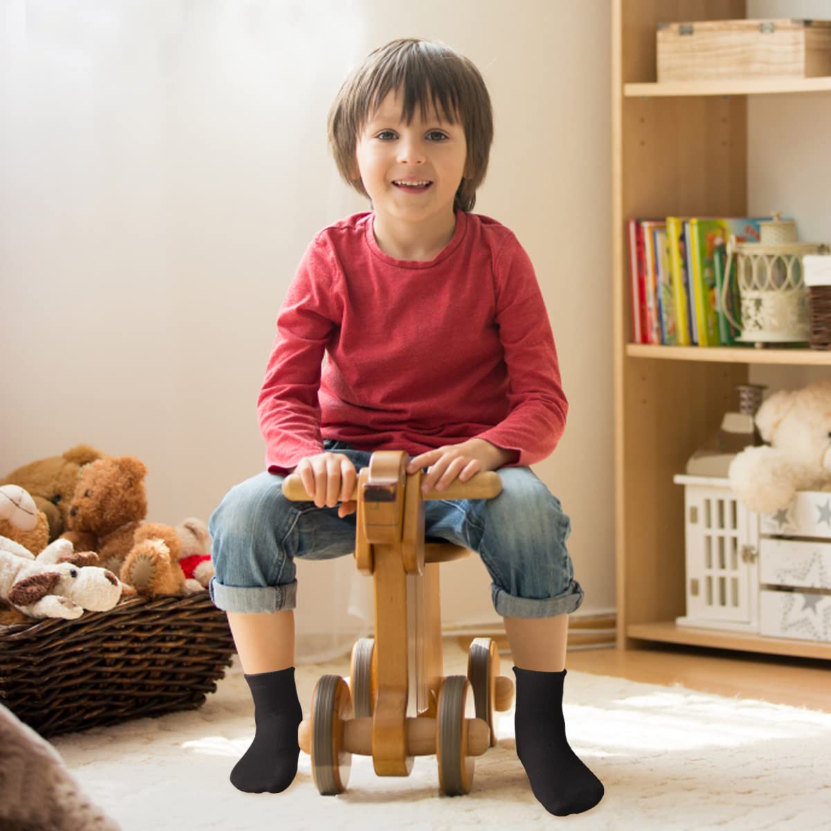 WAFUZI Boys Socks, 15 Pack Toddler Kids Crew Athletic Socks Soft Half Cushion Calf for Youths Little Big Boy Girls Sport 7-10Years