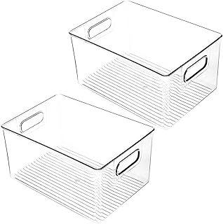 schowek 2 sztuk Wyczyść Spiżarnia Organizator Bins Gospodarstwa Domowego Plastikowa Przechowywanie Kosz Pudełko Do Kuchnia Blaty Szafki Lodówki Zamrażarka Jest odporny na wilgoć, szczelny i ma szeroki