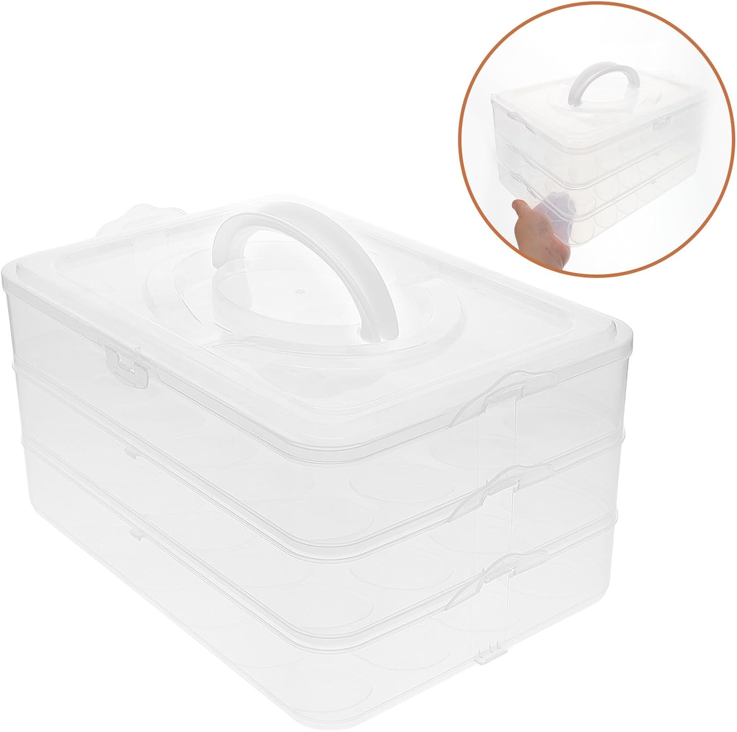 72-egg Storage Box with Lid, 3-tier Stackable Plastic Egg Holder for Refrigerator, Portable Egg Carrier with Handle for Kitchen, Camping, and Festive Use