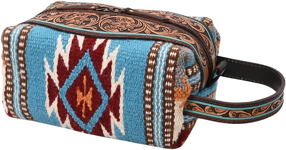 American Darling Hand Tooled Floral Carved Saddle Blanket Toiletry Eco-Friendly Genuine Leather Western Travel Bag