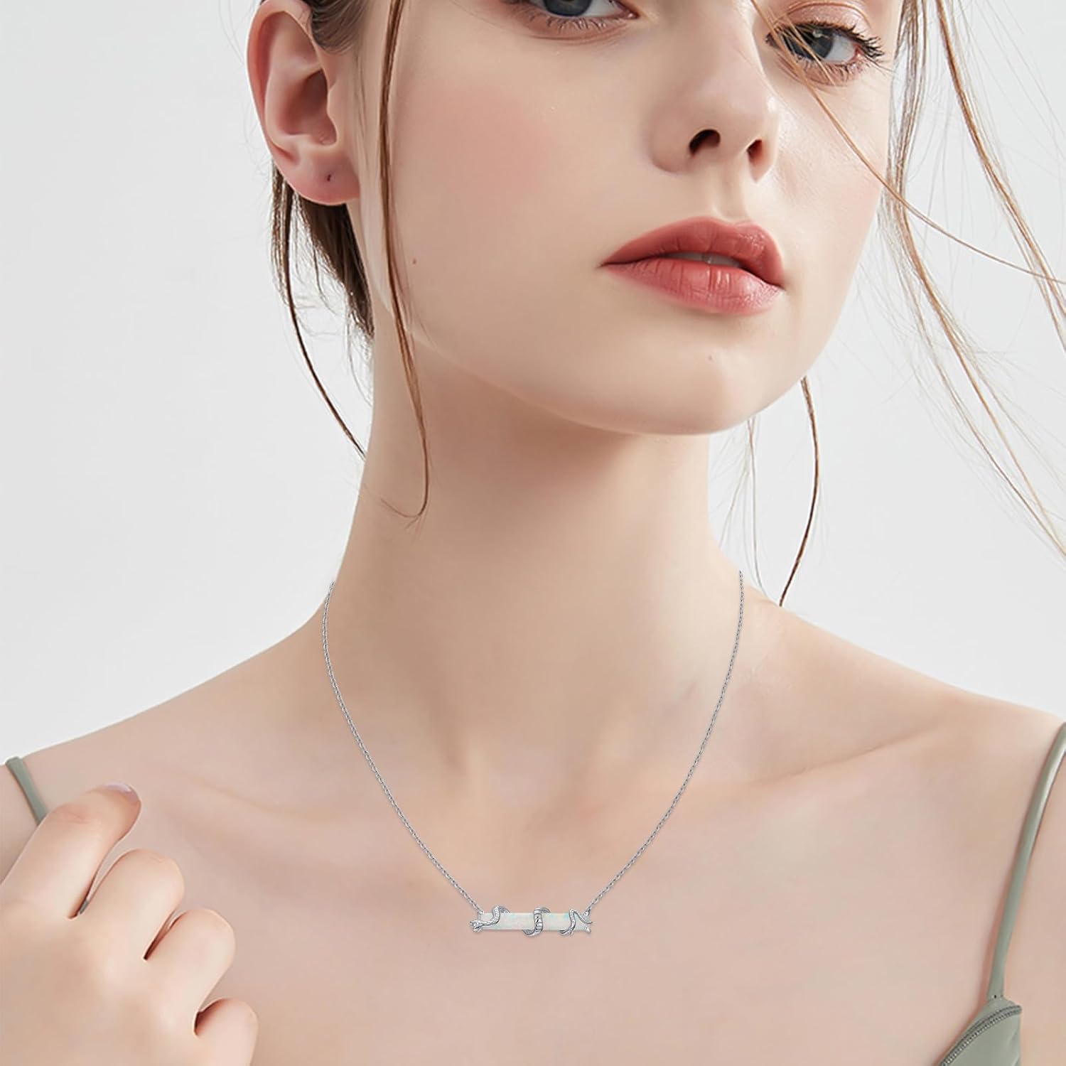 Bar Necklace for Women,S925 Sterling Silver White Opal Bar Necklace with Leaf Charm Bar Pendant Jewelry Gift for Mom Daughter Wife - Image 4