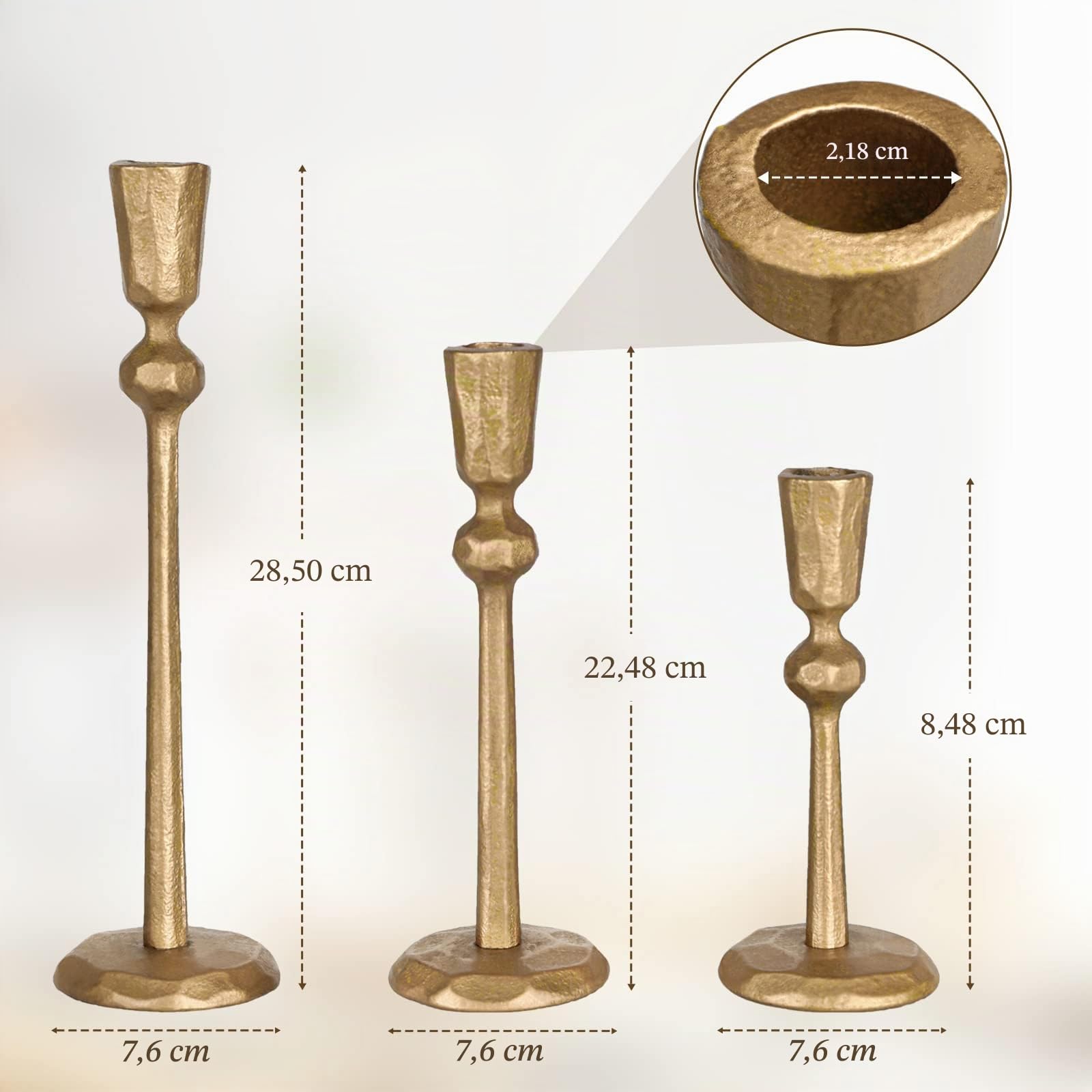 Portacandele in ottone anticato conico – Set di 3 portacandele decorativi, portacandele per matrimoni, cene, feste