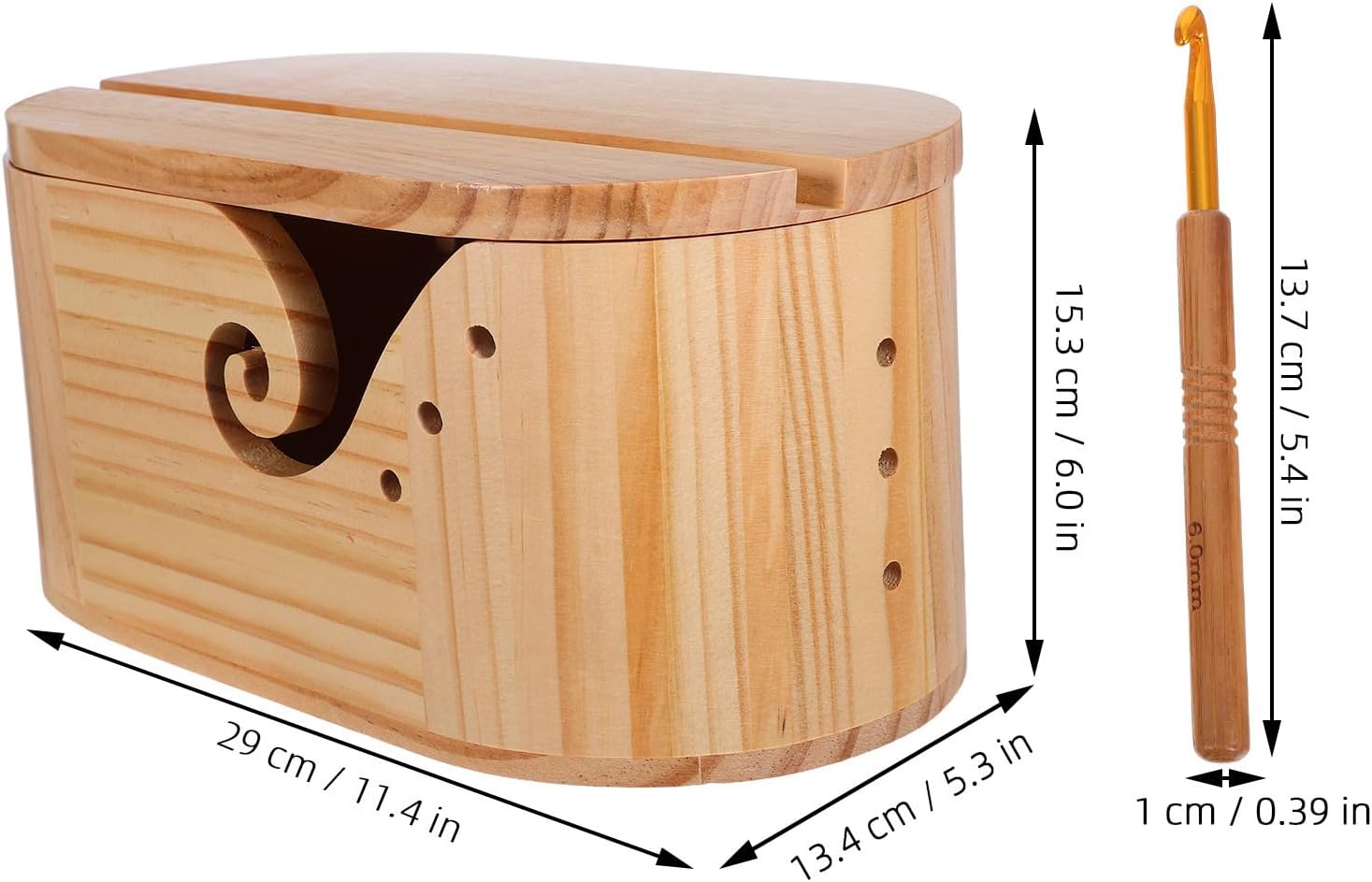Acacia Wood Yarn Bowl Lid and Hooks with Phone Stand Oval image 2