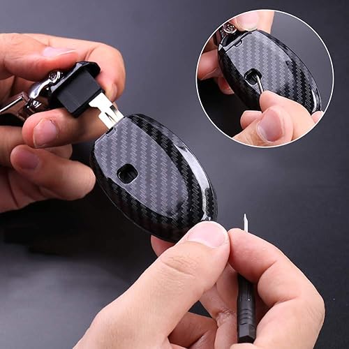 Miniatura 3 de ontto Funda para llave con llavero de fibra de carbono compatible con Nissan, Negro -