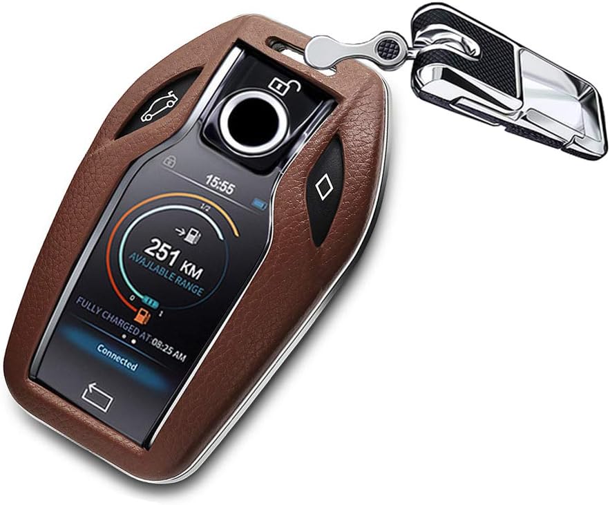 ontto etui na kluczyki samochodowe do BMW serii 7 8 G11 G12 wyświetlacz i12 740i 750Li 750D 760Li 2016-2018 etui na klucze skórzane ABS ochrona kluczy Keyless breloczek do kluczy z 3 przyciskami Brązowy