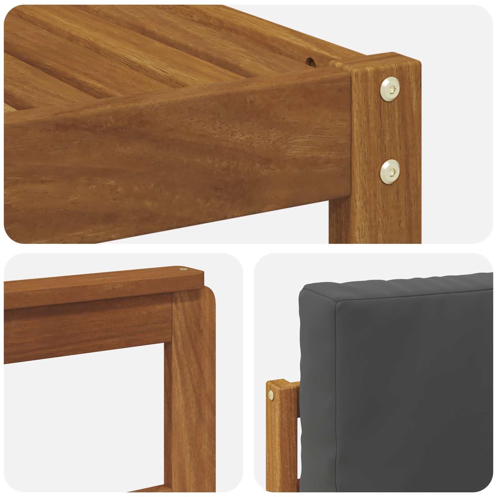 Outdoor-Sofagarnitur aus massivem Akazienholz mit Kissen 6-teilig Natur und Anthrazit, wetterbeständig, modulare Sitzgruppe mit Tisch, ideal für Garten Terrasse und entspannte Abende