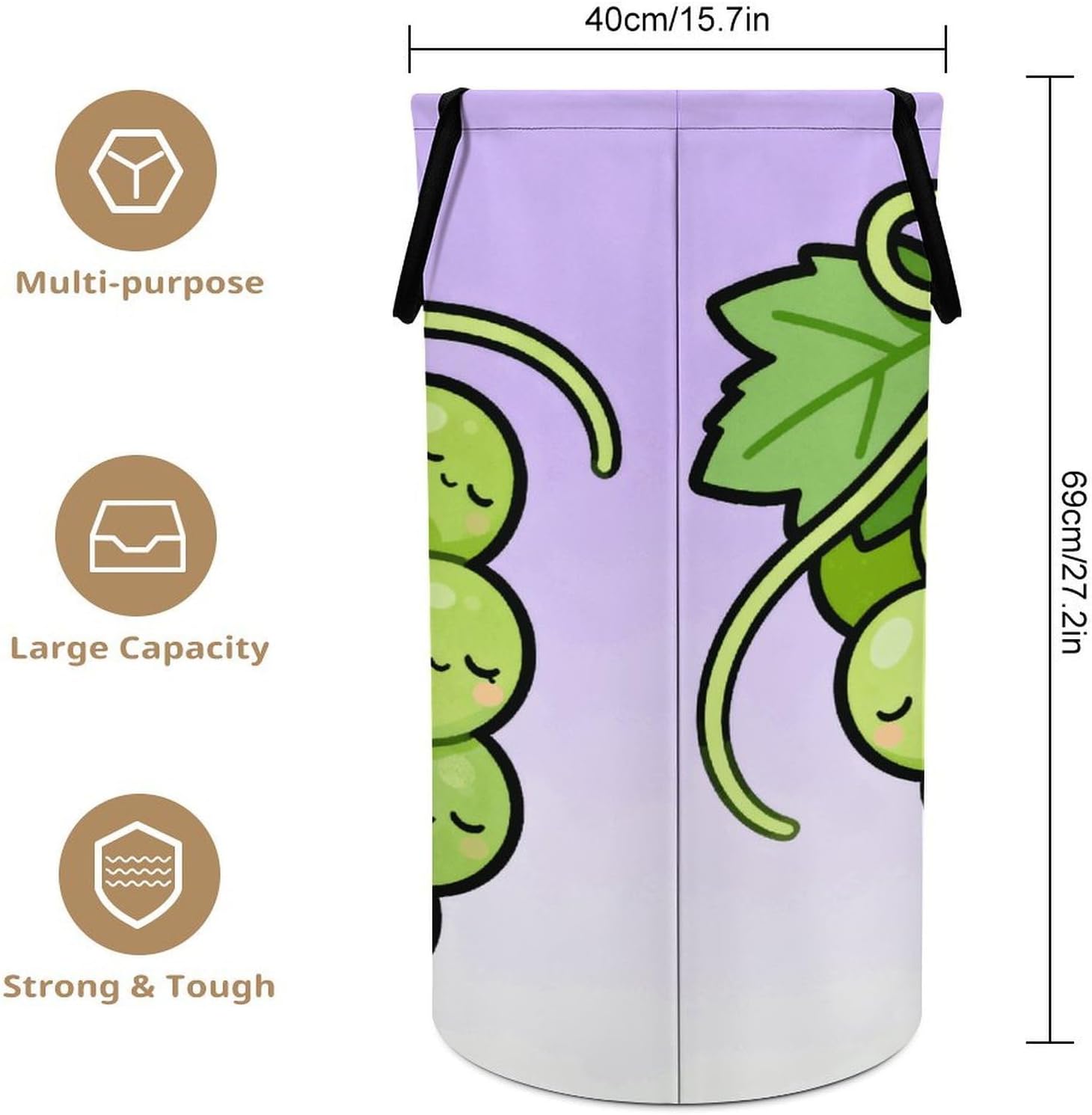 Green Fruit Vegetables Laundry Hamper with Handles Waterproof Collapsible Laundry Basket Large Lightweight Round Dirty Clothes Hamper for Home Dorm Bathroom Decor