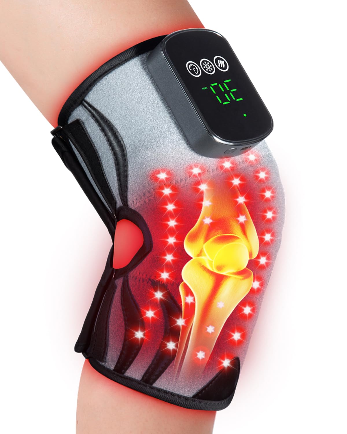 Red Light Therapy Knee Brace, 3D Knee Massager with 5 Brightness and 3 Vibration for Pain Relief, 660nm&850nm Near Infrared Light Therapy Brace, Gifts for Woman Man Elder, Rechargeable Knee Wrap