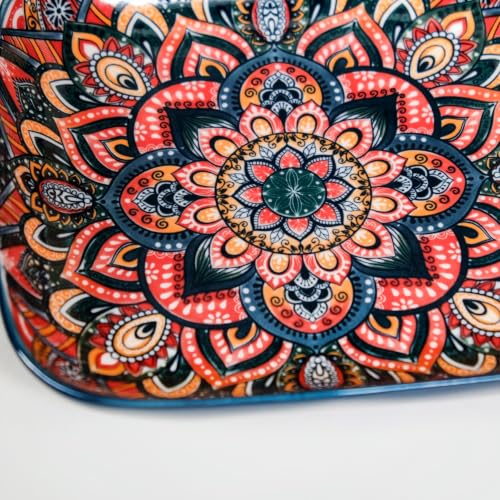 Image of Nestasia Mandala Ceramic Serving Platter with Handles - Square Floral Serving Tray with Glossy Finish | Dishwasher & Microwave Safe Serving Platter for Snacks, Salads & Starters (Blue)