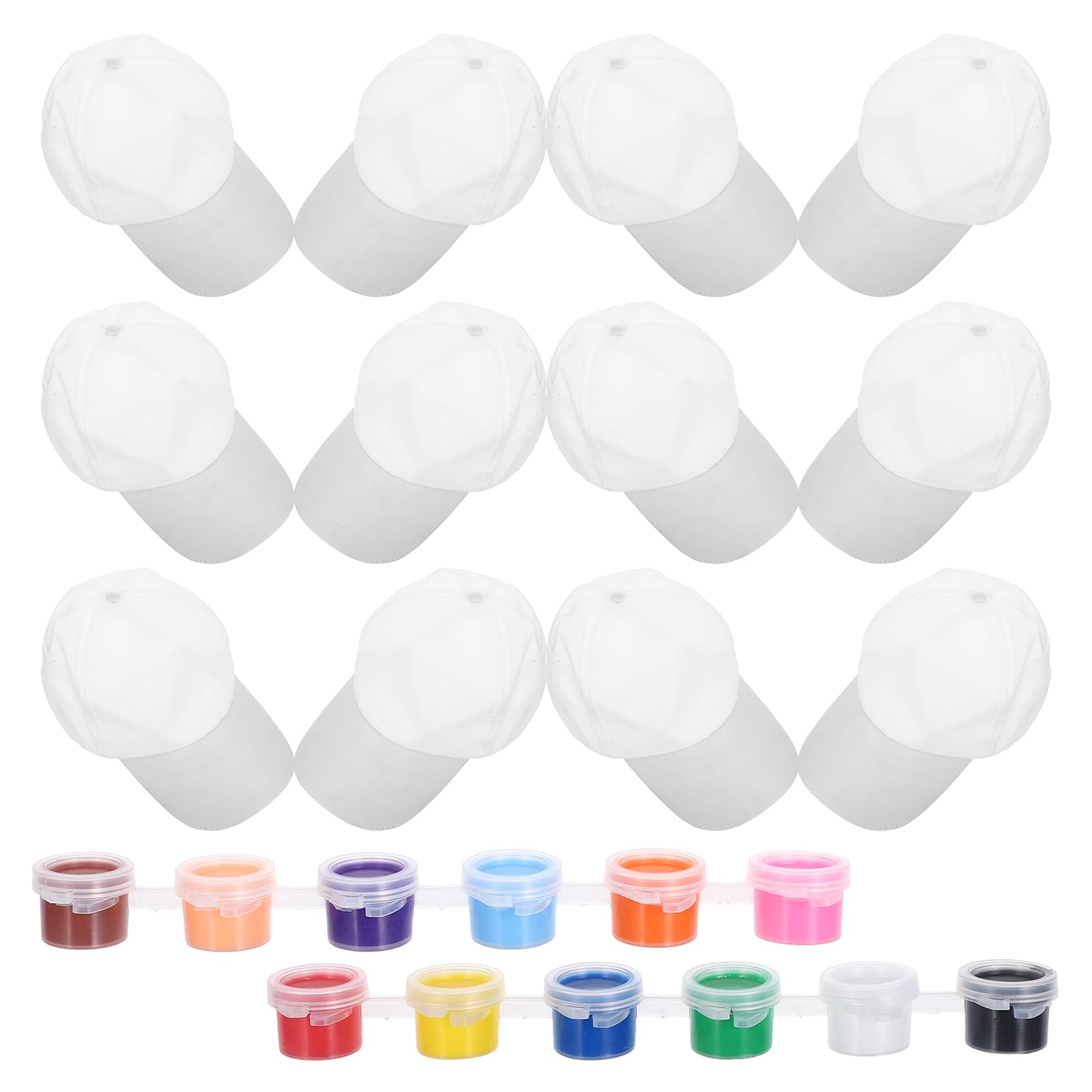 Homoyoyo Cappellino da Baseball Bianco Fai da Te per Bambini 12 Pezzi | Cotone, Vestibilità Comoda e Traspirante, con Strisce di Vernice Acrilica Incluse