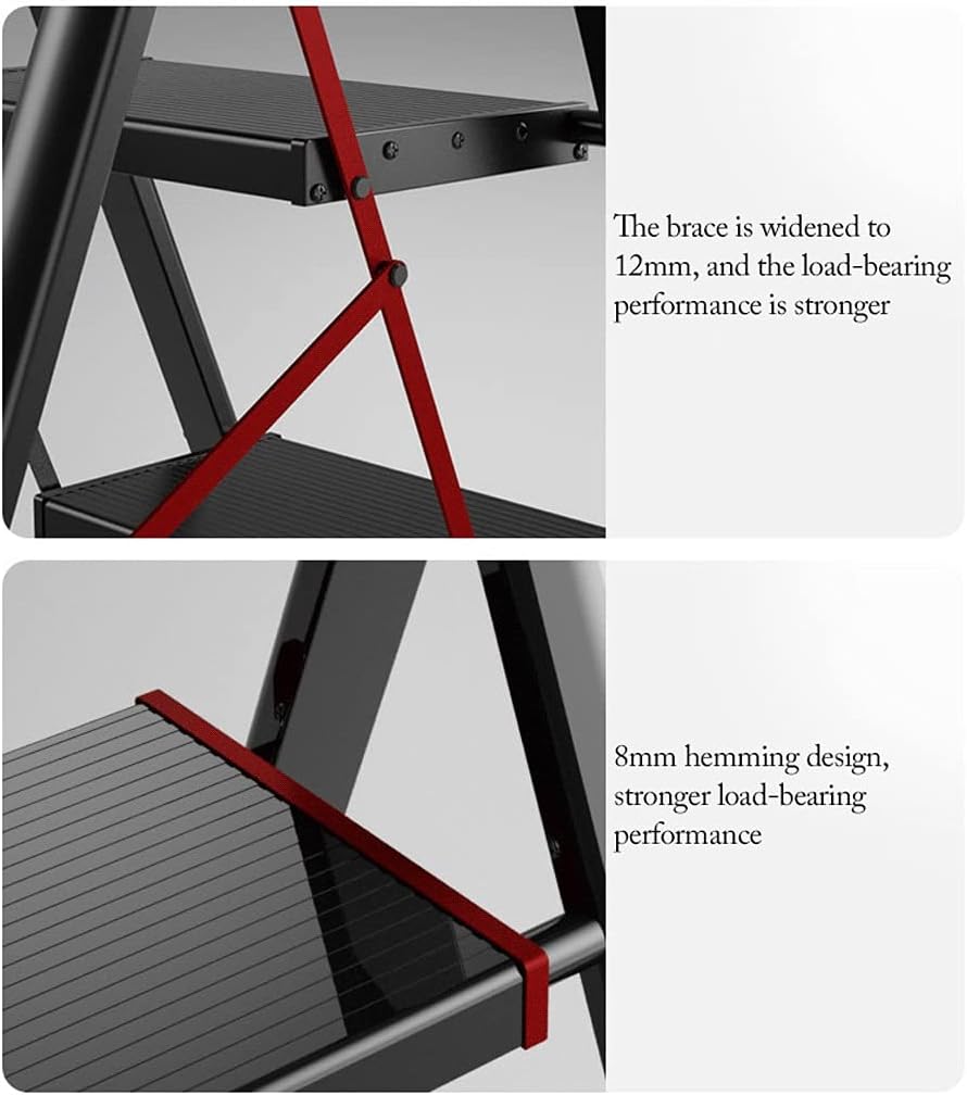 Stepladders 2/3/4 Step Ladder Folding Step Stool Ladders with Pedal Hold Up to 330LBS Lightweight Aluminum Black Stepladders for House Folding Stepladder (2 Step Ladder)