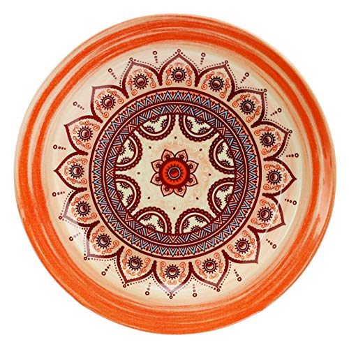 Elama Multicolored Round Stoneware Mandala Pattern Dinnerware Set, 16 Piece, Orange #TOP2