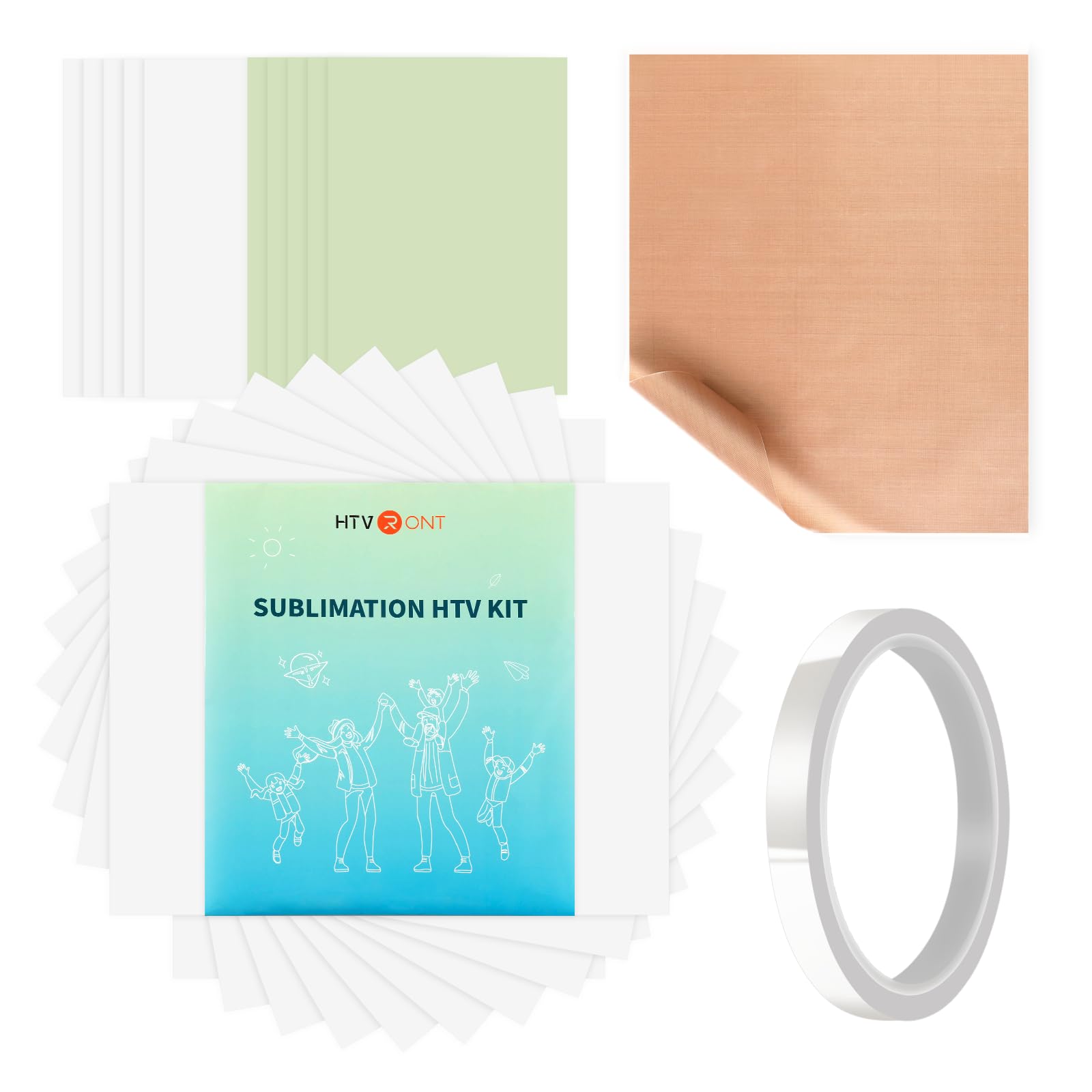 HTVRONT Sublimation HTV Kit for Dark/Light Fabric - Heat Press Starter Kit for Shirt/Bag/Hat, Includes Paper, Resistant Tape & Teflon Sheet