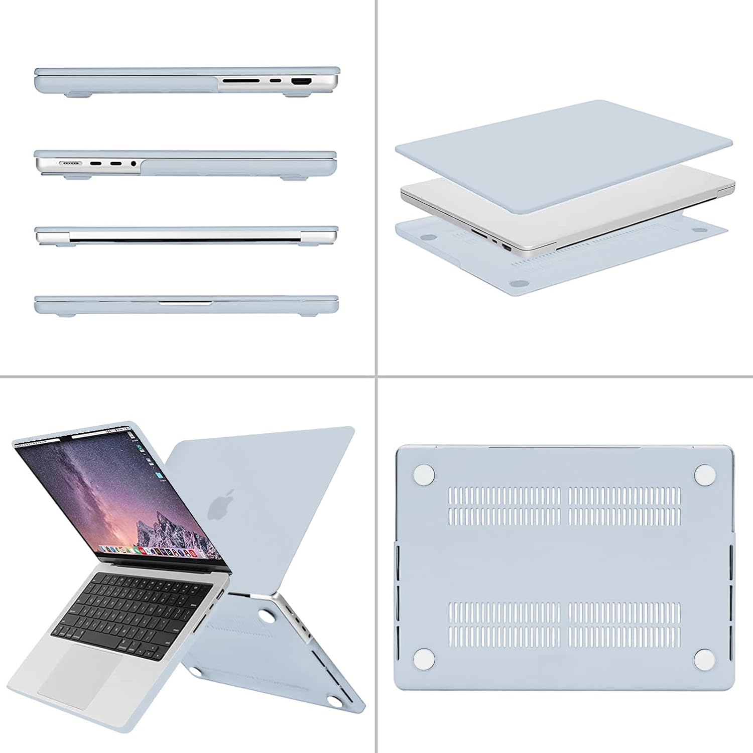 MOSISO Compatible with MacBook Pro 14 inch Case 2024 2023 2022 2021 Release M3 A2918 A2992 M2 A2779 M1 A2442, Plastic Hard Shell&Keyboard Cover&Screen Protector&Pouch&Case with Pocket, Baby Blue