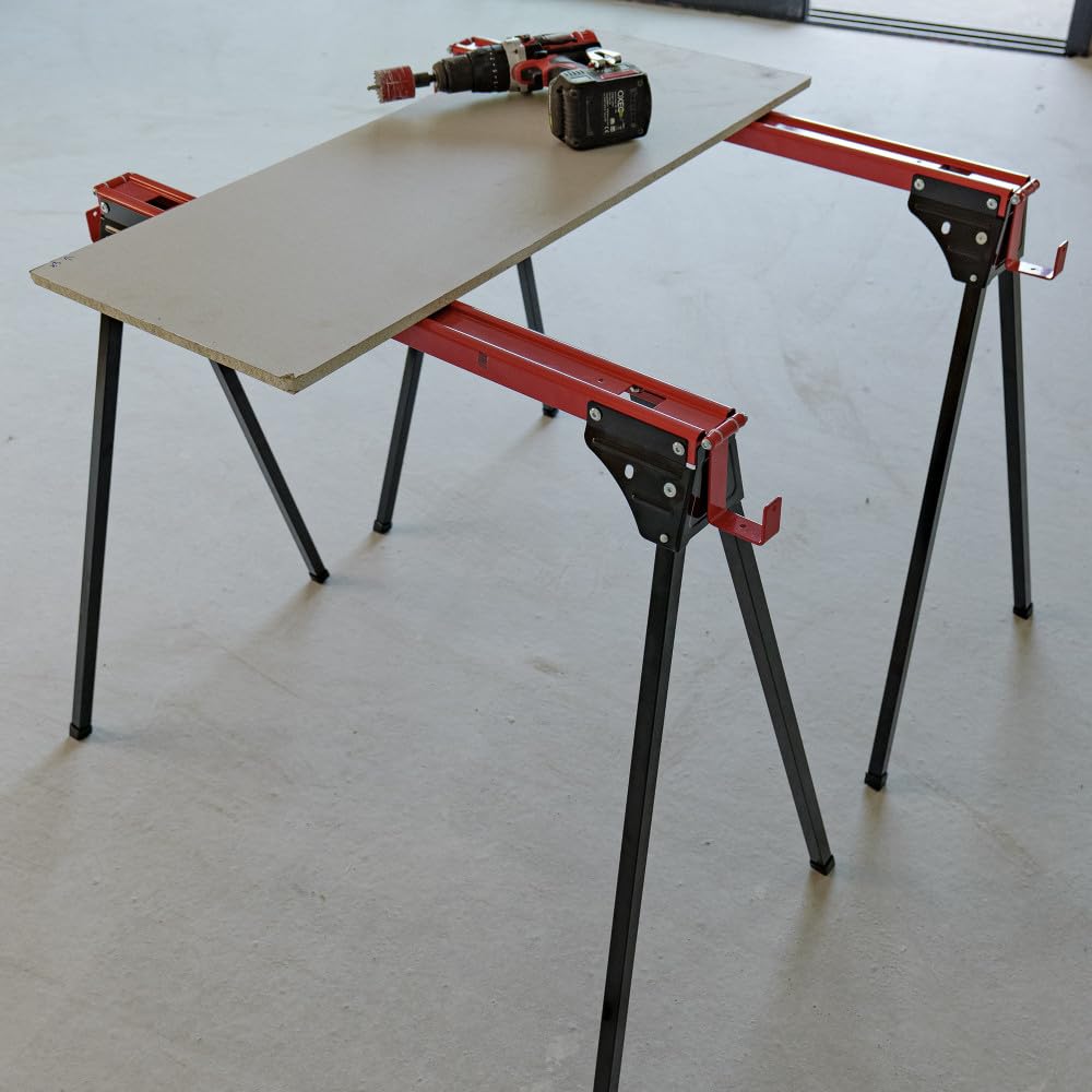 Lot de 2 tréteaux pliables léger - Capacité 760kg - Métal - Tréteaux pour atelier et chantier - Largeur 86cm - Ht 79cm