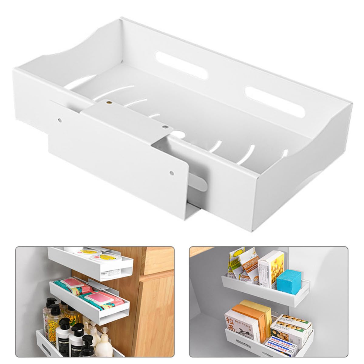 Organizer Sottolavello Estensibile in Acciaio Inox Bianco per Cucina