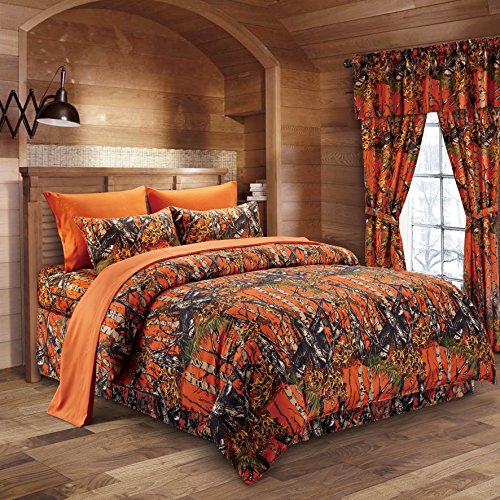 Regal Comfort The Woods Orange Camouflage Queen 8pc Premium Luxury Comforter, Sheet, Pillowcases, and Bed Skirt Set Camo Bedding Set for Hunters Cabin or Rustic Lodge Teens Boys and Girls