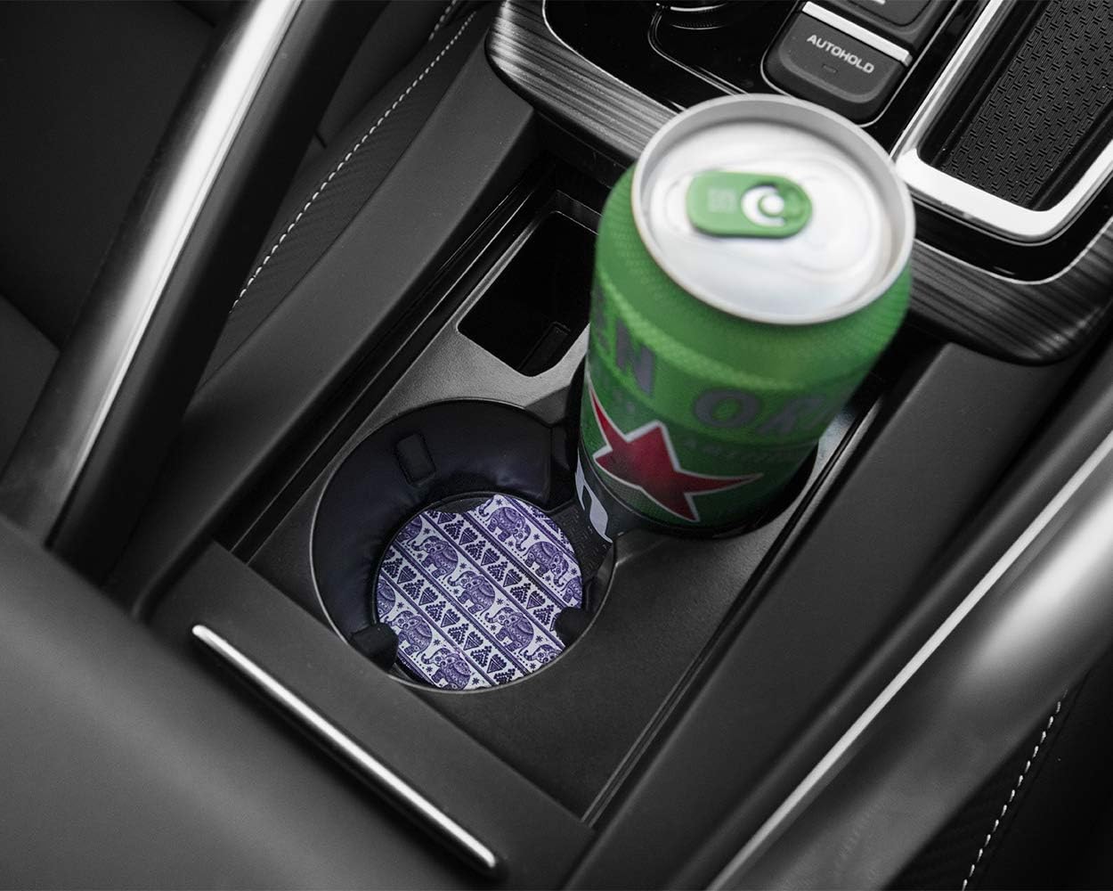 YR 2.75 Inches Car Coasters for Drinks Absorbent, Cute Car Coasters for Women, Removable Cup Holder Coaster for Your Car, Auto Accessories for Women & Girls, Set of 2 -Elephant
