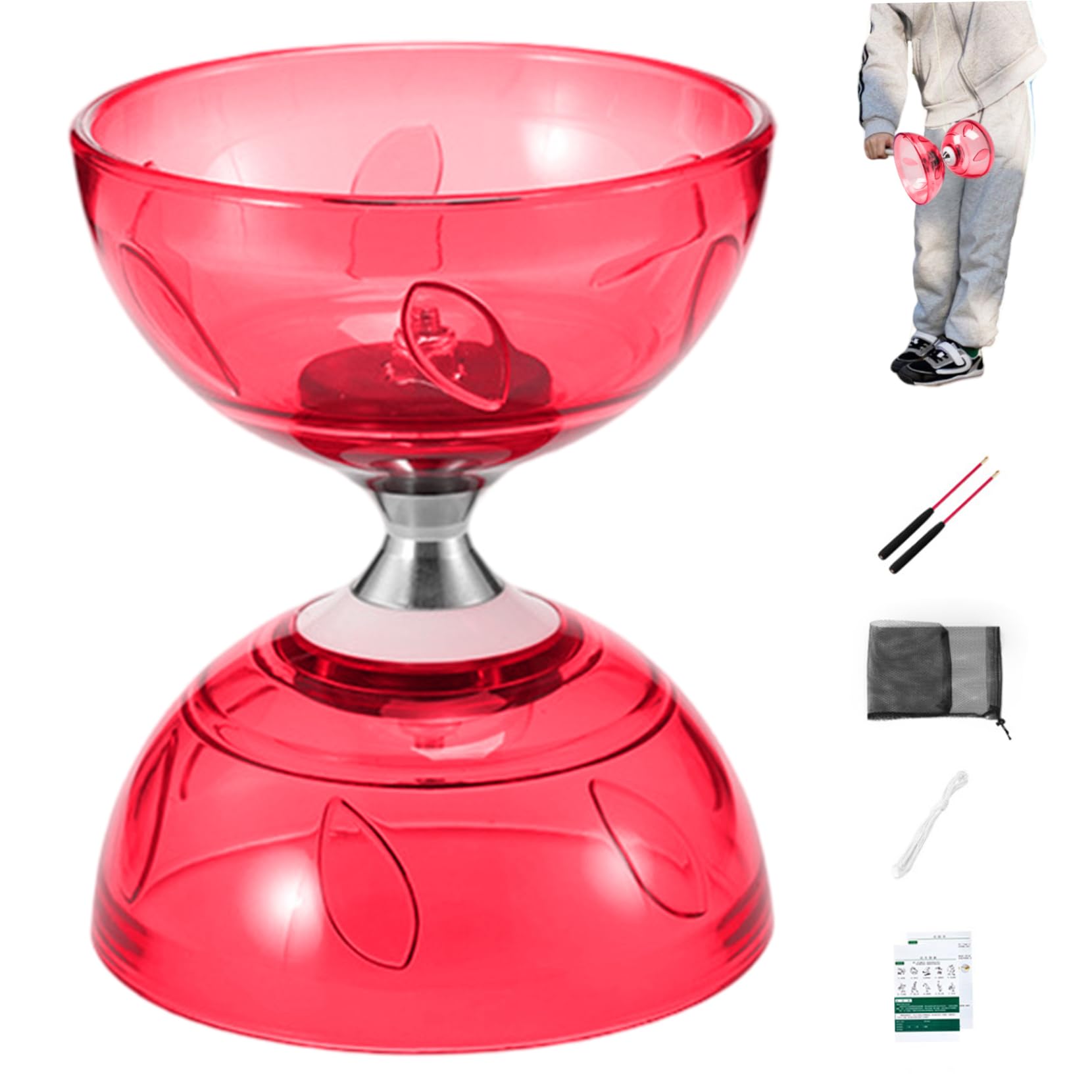 Diabolo, Yoyo Cinese con Corda e Bastoncini di Ricambio e Istruzioni, Yoyo Professionale per Principianti, Giocatori esperti|.Cinese