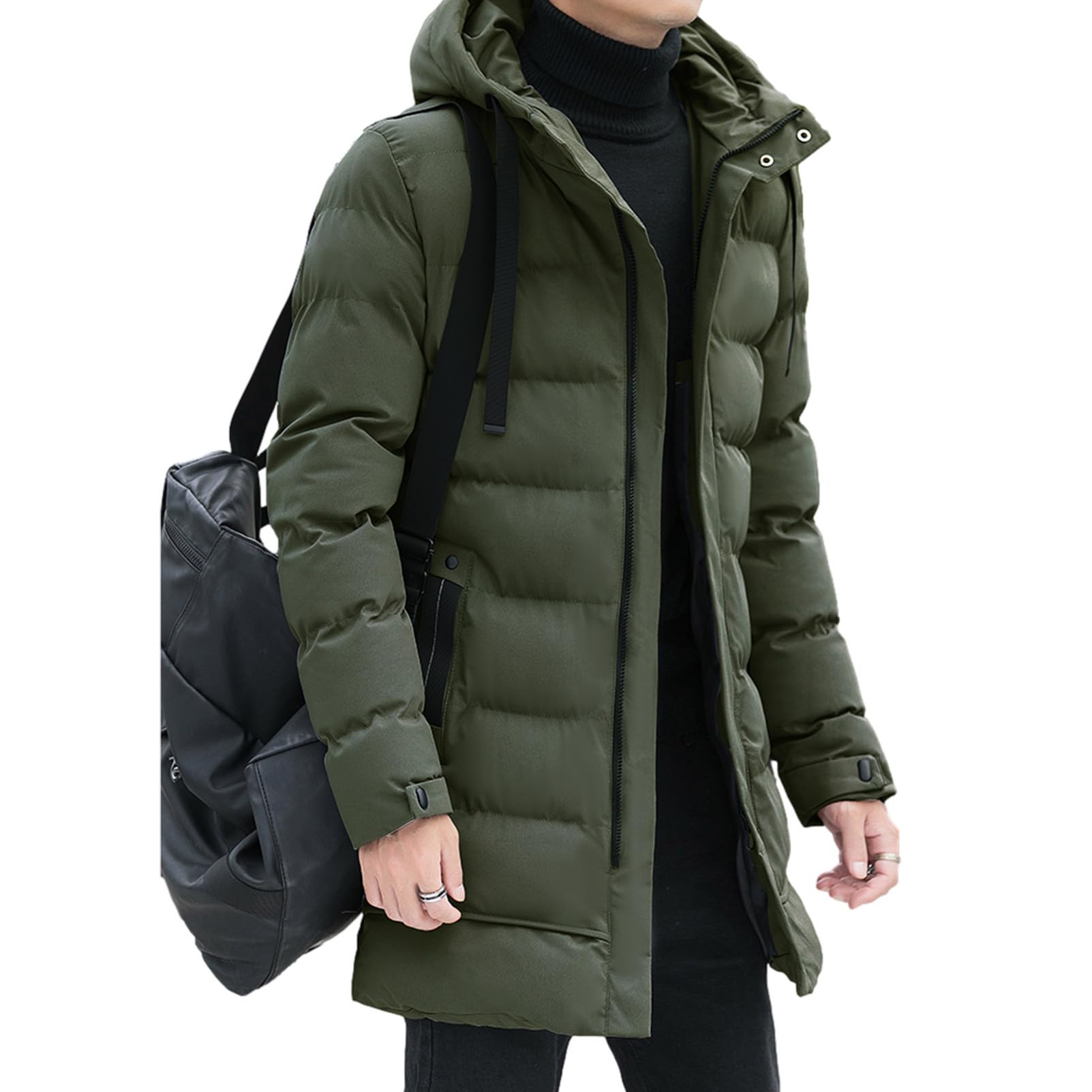Hombre Chaqueta Térmica de Invierno con Capucha Longitud Media Acolchado Relleno Abrigos de Plumón