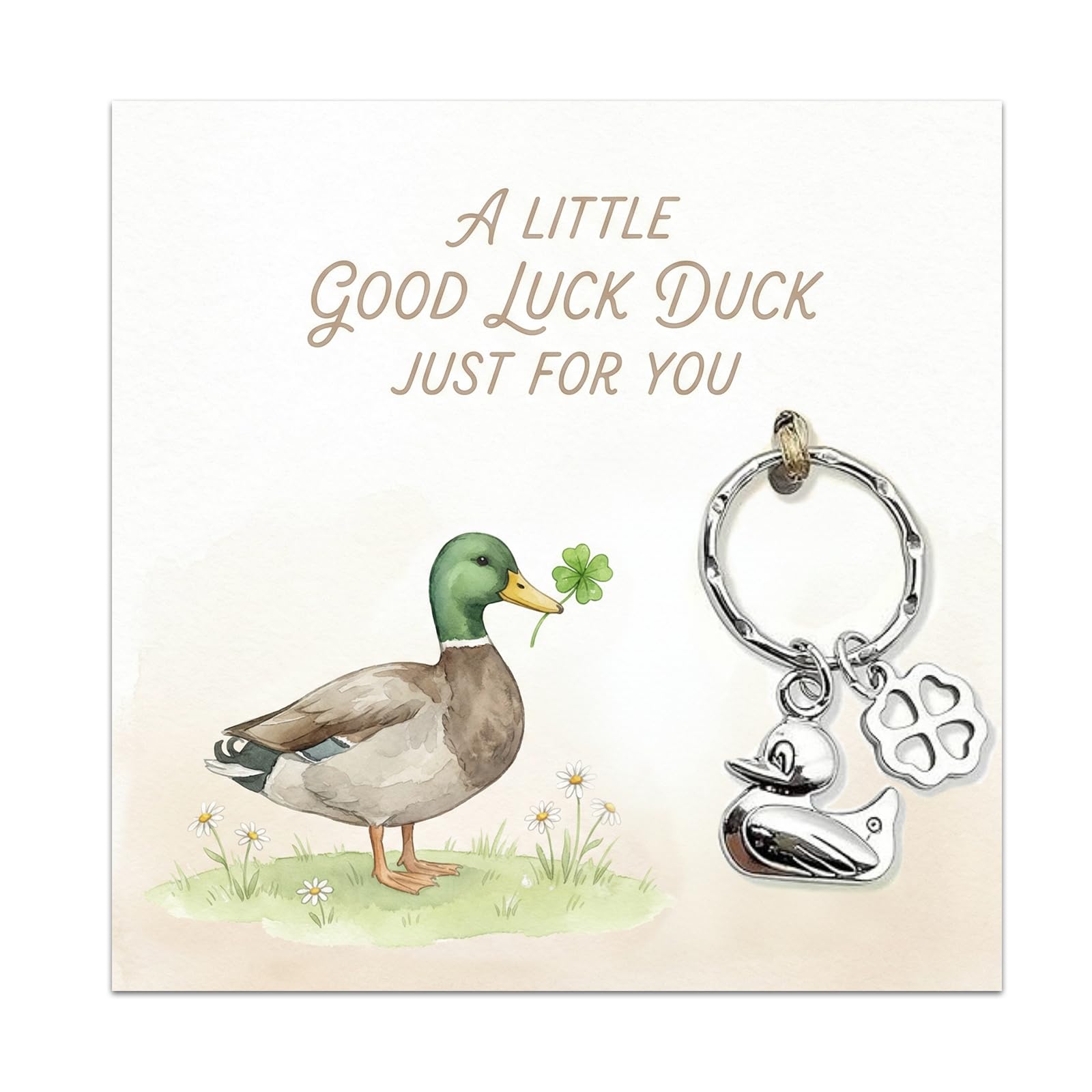 Virelle Good Luck Duck Keychain with Card – A Little Good Luck Duck Just For You, Encouragement Gift for Exams, Students, New Job, Small Birthday Gifts for Women Men, Lucky Charm Keyring