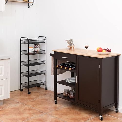 Miniatura 8 de GORELAX - Isla de cocina con ruedas y cajón de almacenamiento, carrito de servicio de 4 niveles con ruedas bloqueables, estantes abiertos, estante