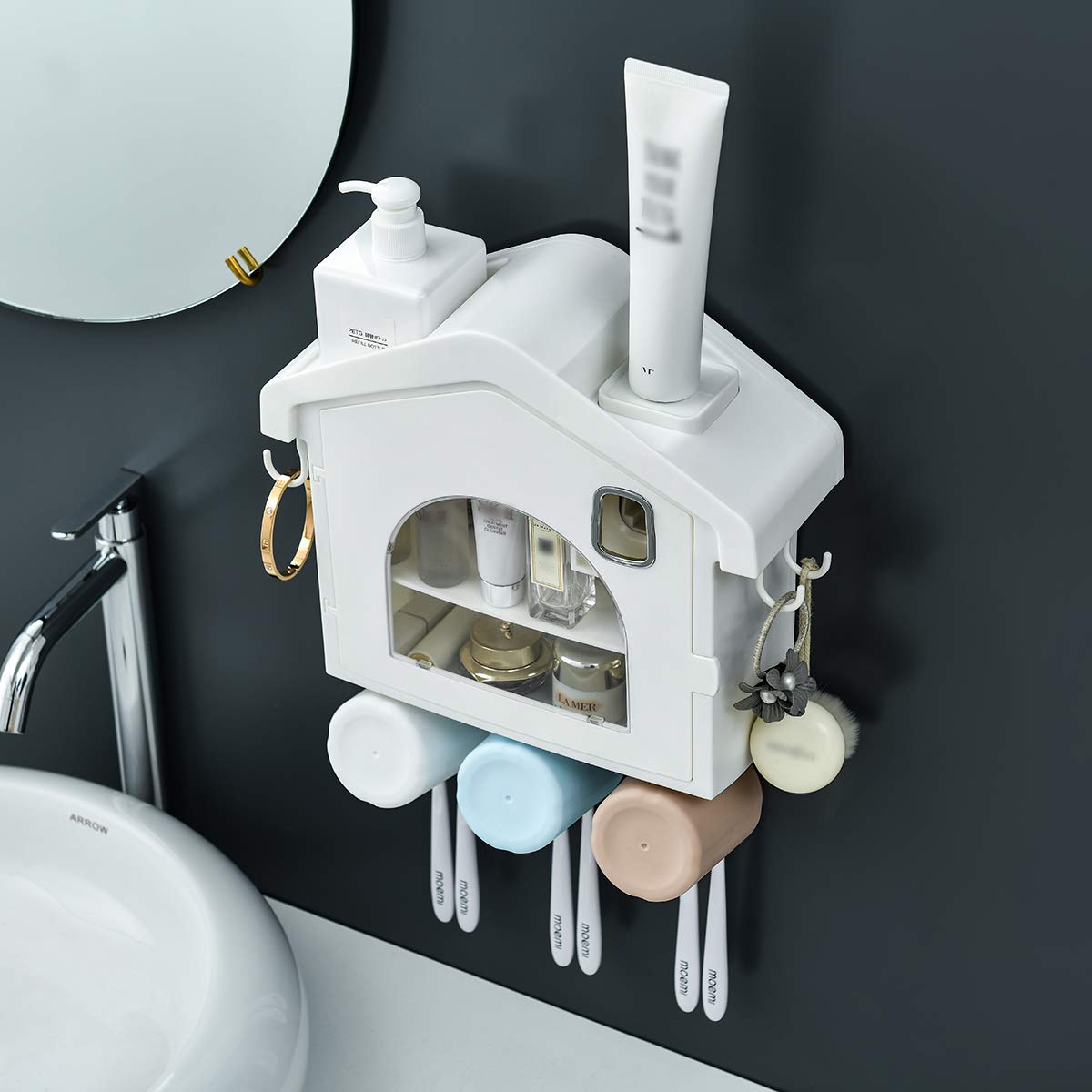 RAHYMA Porta spazzolino Automatico da Parete, Kit spremiagrumi for Dispenser di dentifricio, Set di Accessori for la conservazione 'organizzatore del Bagno Multifunzionale / 479
