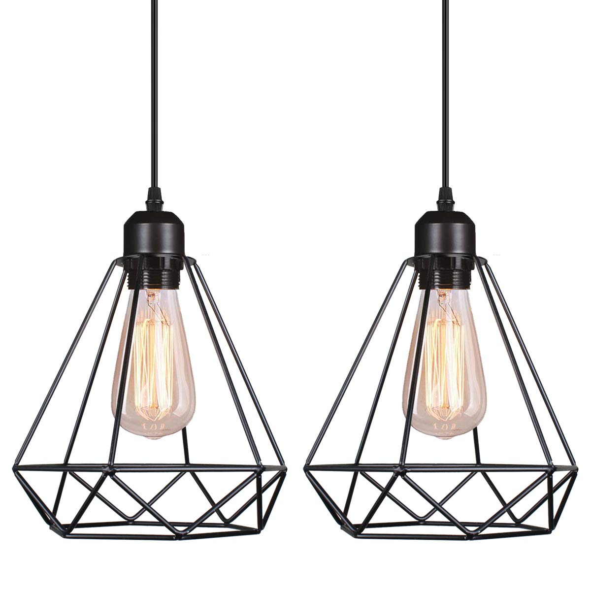 iDEGU Set of 2 Vintage Pendant Light E27 Chandelier Ceiling Lights Retro Style Industrial Suspension Lamp Metal Cage Shape Ceiling Light for Living Room Bedroom Kitchen Restaurant, 20CM — image 1