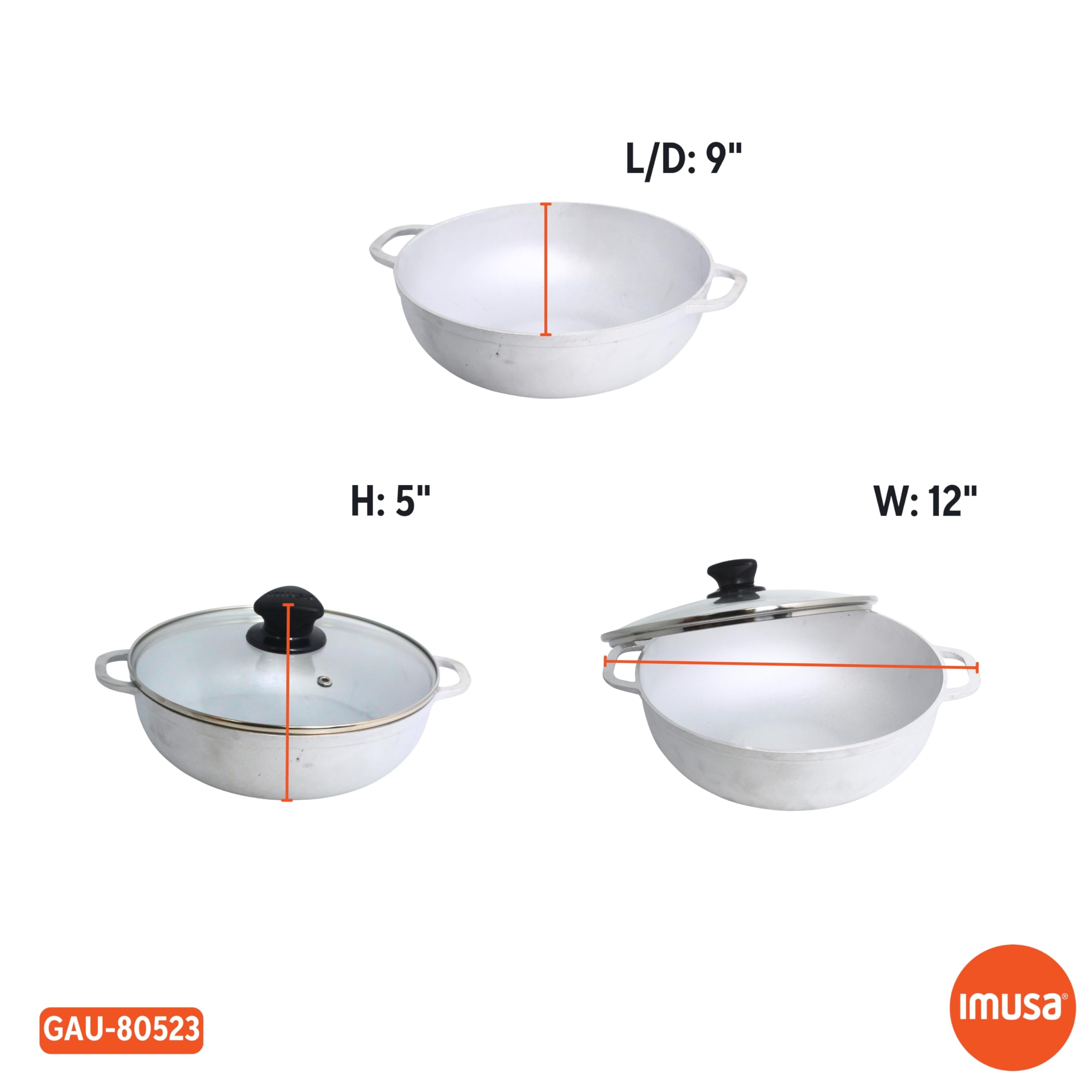 IMUSA Caldero base da 2,6 qt con coperchio in vetro, 22 cm
