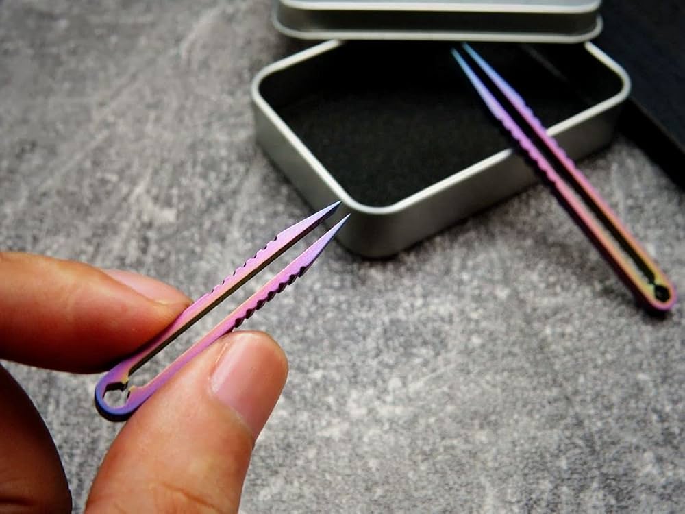 Canku 2pcs Mini Tweezers Titanium Portable Titanium Alloy EDC