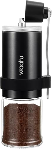 Vzaahu Molinillo de café manual con tapa, rebaba cónica de cerámica con ajuste ajustable para amantes del café, molinillo de mano portátil de viaje